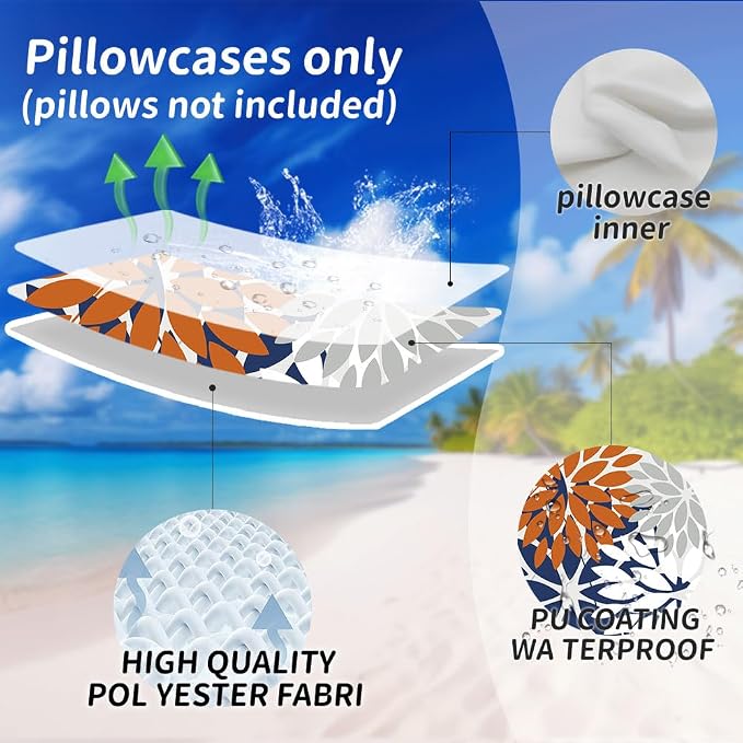 DFXSZ Pack of 2 Outdoor Waterproof Throw Pillow Covers 18x18 Orange Blue | Polyester Spring Summer Fall Floral Decorative Cushion Cases(NO INSERT),For Couch Patio Funiture Garden Home Decor