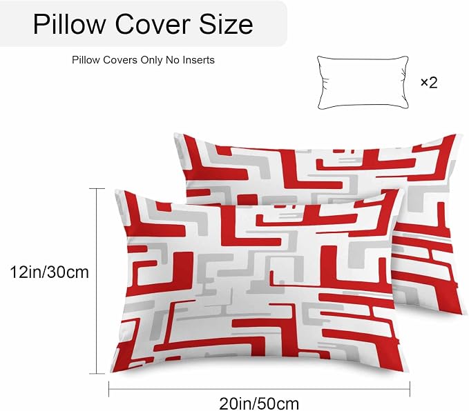 Vandarllin Outdoor Throw Pillows Covers 20x12 inch Set of 2 Waterproof Red Geometric Stripes Decorative Zippered Cushion Covers for Patio Furniture, Modern Abstract Lines Lumbar Pillowcases