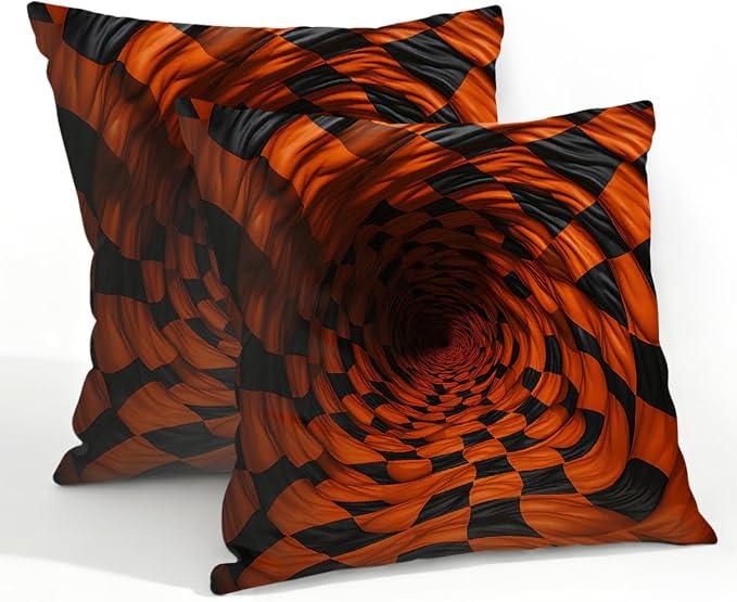 22x22 Inch Outdoor Pillow Covers Set of 2 Waterproof Throw Pillow Covers Decorative Couch Cushion Covers 3D Brown Checkered Square Pillowcases Protectors for Patio Garden Sofa