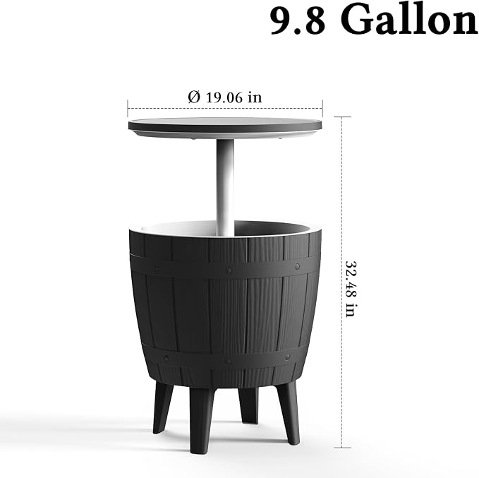 Outdoor Cool Bar Table 9.8 Gallon Portable Cooler Side Table with Legs,Cocktail Coffee Table Sturdy,Waterproof & UV Resistant,Indoor Outdoor Use,Cooler for Camping,Picnic,Beach,Parties(Black)