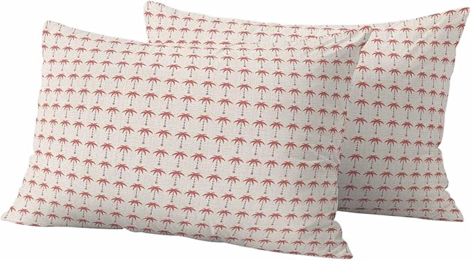 Palm Trees Outdoor Pillow Covers 20"x12" Set of 2, Summer Vintage Nautical Coastal Beach Ocean Red Tree Waterproof Throw Pillow Covers for Patio Furniture, Decorative Cushion Covers for Porch