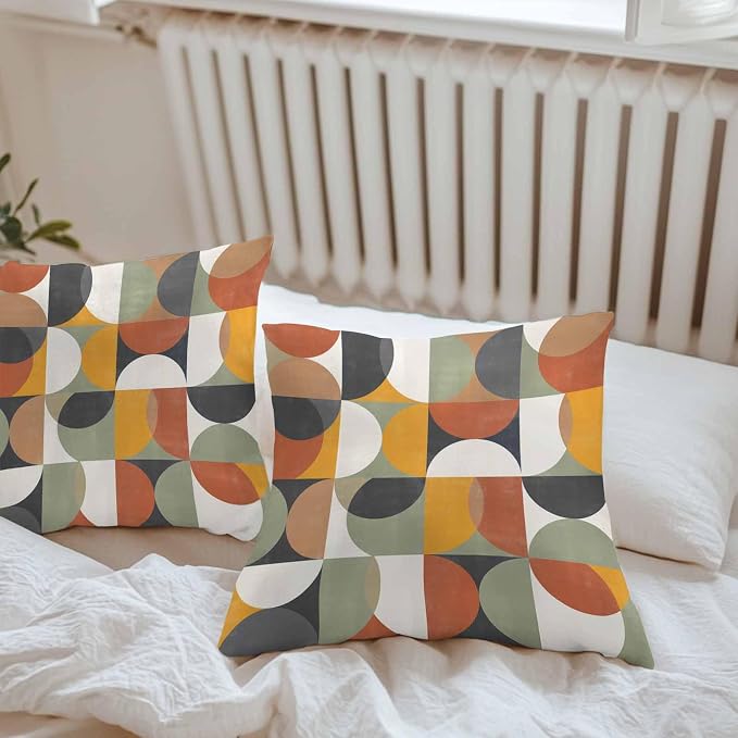 Vandarllin Outdoor Throw Pillows Covers 24x24 inch Set of 2 Waterproof Mid Century Geometric Decorative Zippered Cushion Covers for Patio Furniture, Abstract Modern Retro Lumbar Pillowcases