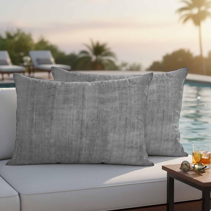 Vandarllin Outdoor Throw Pillows Covers 20x12 inch Set of 2 Waterproof Grey Linen Decorative Zippered Cushion Covers for Patio Furniture, Solid Color Texture Lumbar Pillowcases