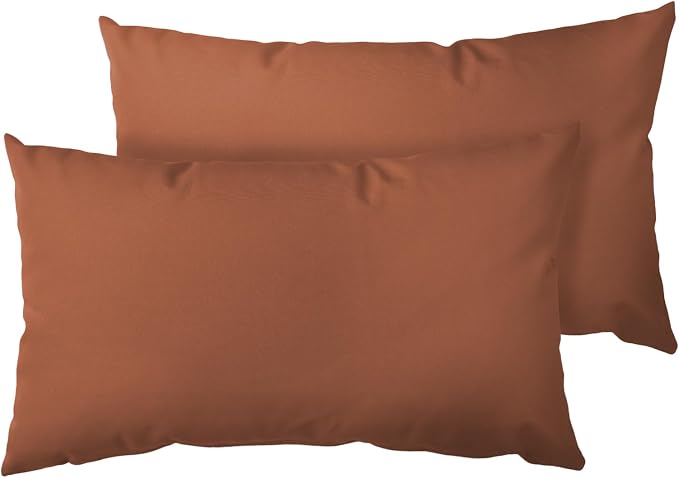 Ergonomic 12x20 Inch Outdoor Lumbar Pillow Covers Waterproof Support Cushion for Patio Chairs, Benches, Sofas Porch, Red