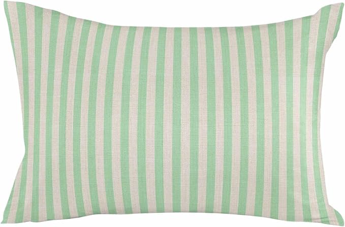 Outdoor Waterproof Throw Pillow Covers Set of 2 Green Stripes Lumbar Pillowcases 20x12 Inches Linen Classic Vertical Striped Patio Decorative Pillows Cushion Case Patio Pillows for Couch Bed Garden