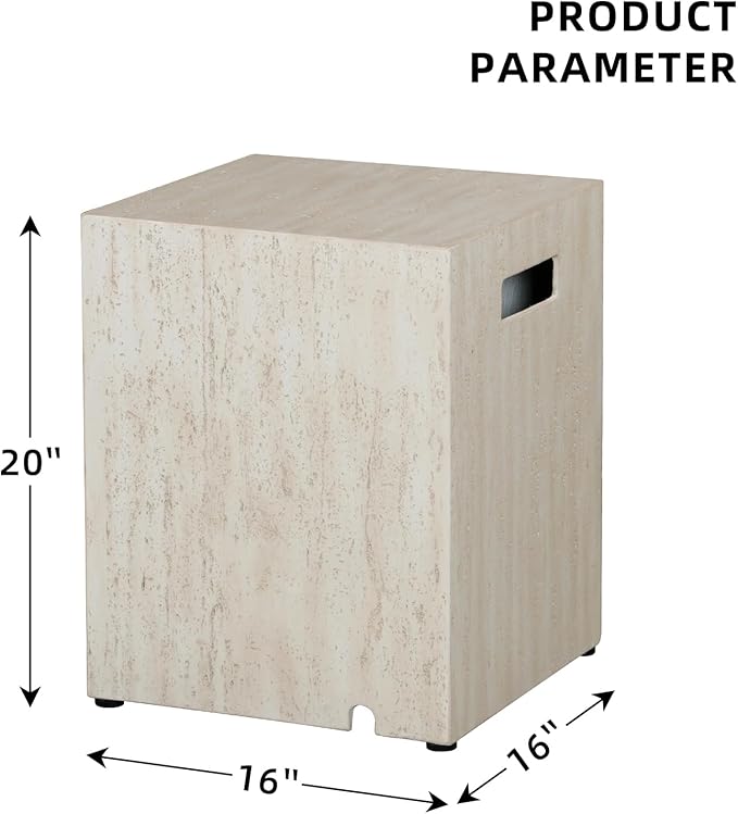 Propane Tank Cover Table, Square Tank Container Fits Standard 20 lb Cylinder Bottle Storage Box Hideaway Table, Gas Tank Holder for Outdoor Gas Fire Pits, Beige Travertine