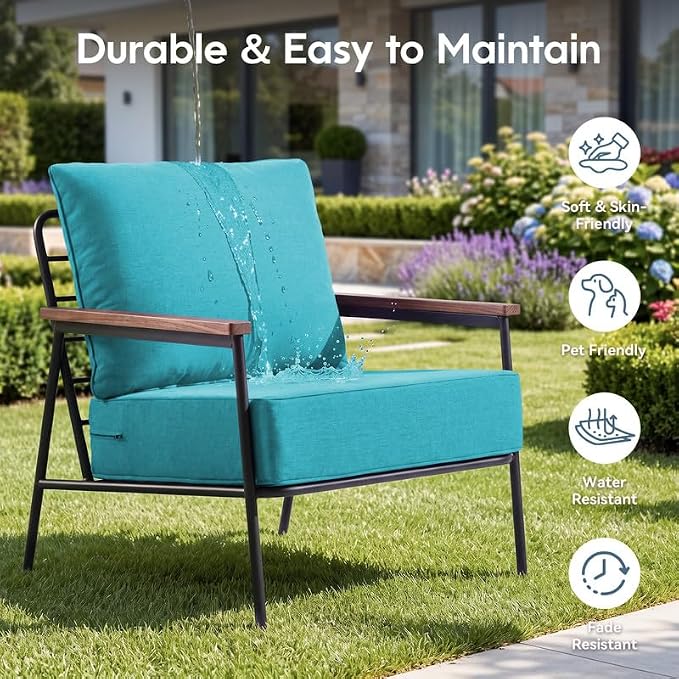 Luxury 22*24*6in Outdoor Patio Cushions, 6 Pieces Teal Outdoor Cushion | 6'' Thick Outdoor Cushions, Water-Resistant, Reversible, Removable Cover, for Patio Chairs Sofa Couch Loveseat