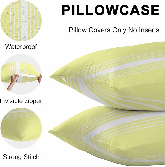 Yellow White Stripe Outdoor Pillow Covers 20x20 Inch Throw Pillow Covers Set of 2 Waterproof Decorative Pillow Cases Modern Rustic Vertical Striped Cushion Covers for Patio Furniture Garden Couch Sofa