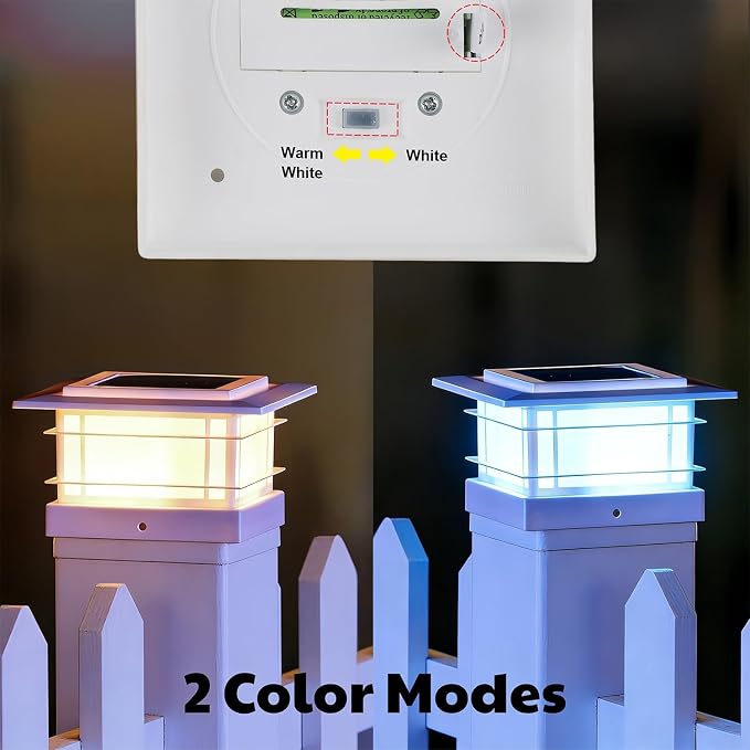 Dynaming 4x4 Solar Post Cap Lights Outdoor with 2 Color Mode, 6 Pack Fence Post Solar Lights White Shell Fit for 4x4 Vinyl/Wooden Posts, High Brightness LED Lighting Decor for Garden Deck Patio