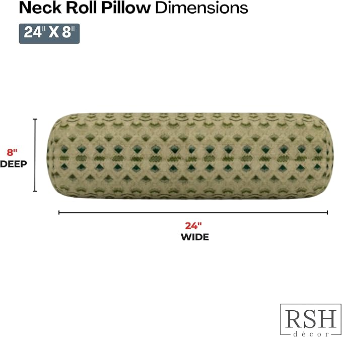 RSH DECOR: Neck Roll Jumbo Bolster Pillows Set of 2 | 24” x 8" | All-Weather Spun Fabric | Water and Fade-Resistant | Outdoor Support Pillows for Patio Furniture | Made in USA (Cabrera Verde)