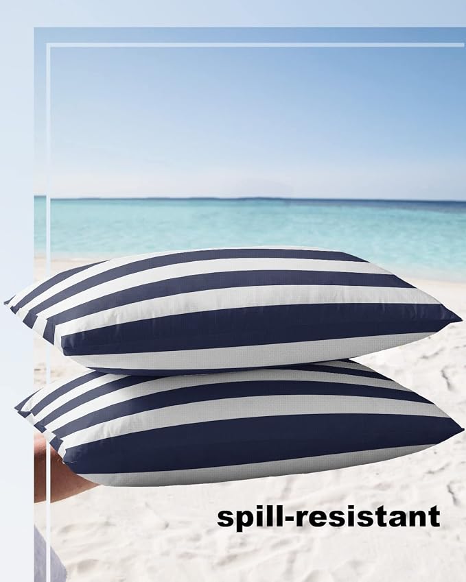 Lumbar Throw Pillow Covers 12x20 Outdoor Waterproof Pillow Covers for Patio Furniture Nautical Striped Throw Pillow Cover Navy Blue Pillowcases Set of 2 Cushion Case for Sofa Couch Chair Home Decor