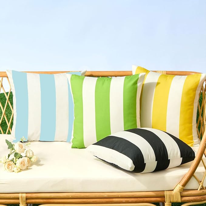 Allorry Outdoor Pillow Covers 20x20 Light Blue Striped Outdoor Decor 007O20 | Striped Pillow Covers|for Spring Summer Outdoor Waterproof Garden Patio Furniture Sofa Bed Home Decor