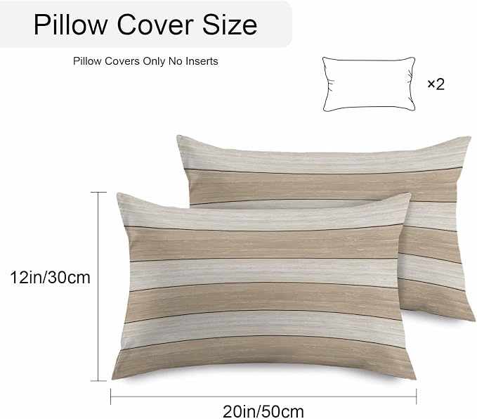 Vandarllin Outdoor Throw Pillow Covers 12X20 Set of 2 Waterproof Ivory White Beige Decorative Zippered Cushion Covers for Patio Furniture, Farmhouse Retro Rustic Barn Wood Texture Lumbar Pillowcases