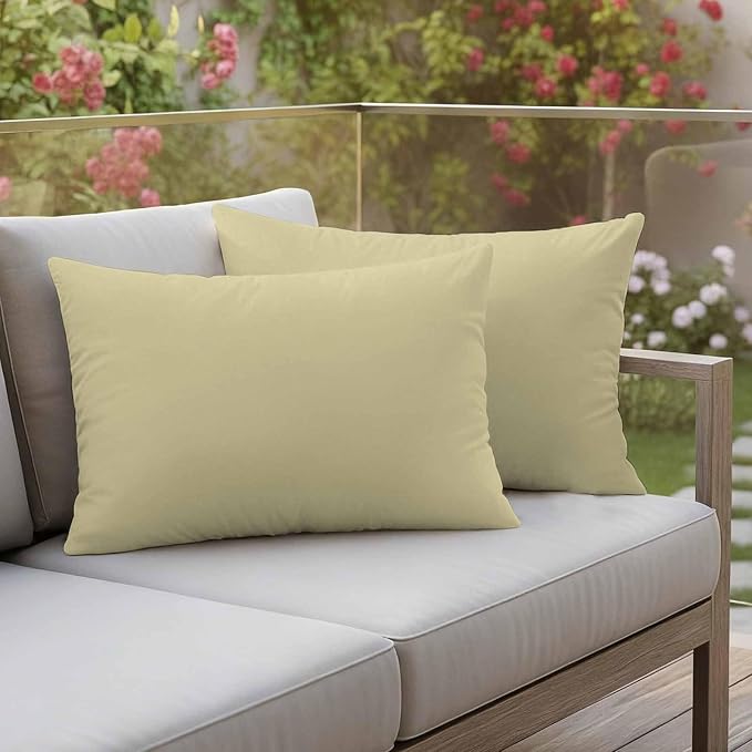 Lumbar Pillow Covers 12 x 20 Inches, Yellow Solid Color Waterproof Throw Pillow Cover Set of 2, Aesthetics Contemporary Luxury Decorative Rectangle Cushion Covers for Patio/Couch/Garden