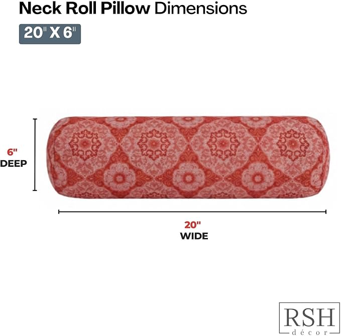 RSH DECOR: Outdura Neck Roll Pillows Set of 2 | 20” x 6” | Outdoor Bolster for Patio, Deck, Porch, or Poolside Furniture | Water & Fade-Resistant | Made in USA (Ayorline Flamin)