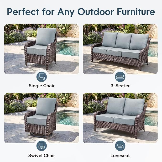 Luxury 22*24*6in Outdoor Patio Cushions, 4 Pieces Sky Blue Outdoor Cushion | 6'' Thick Outdoor Cushions, Water-Resistant, Reversible, Removable Cover, for Patio Chairs Sofa Couch Loveseat