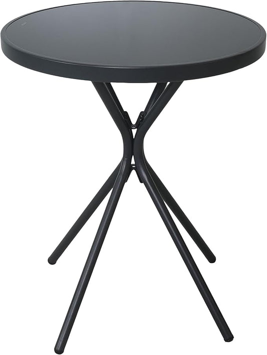 Outdoor Coffee Table with Tempered Glass Top - 23" Metal Bistro Table, All-Weather Steel Accent Table for Patio, Garden & Poolside, Small Space Side Table