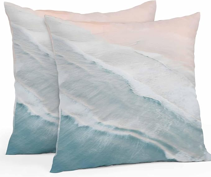 Outdoor Throw Pillow Cover Watercolor Blue White Wave Ripple Ocean Beach Waterproof Cushion Covers 2 Pack Coastal Landscape Pillow Cases Home Decoration for Patio Garden Couch Sofa