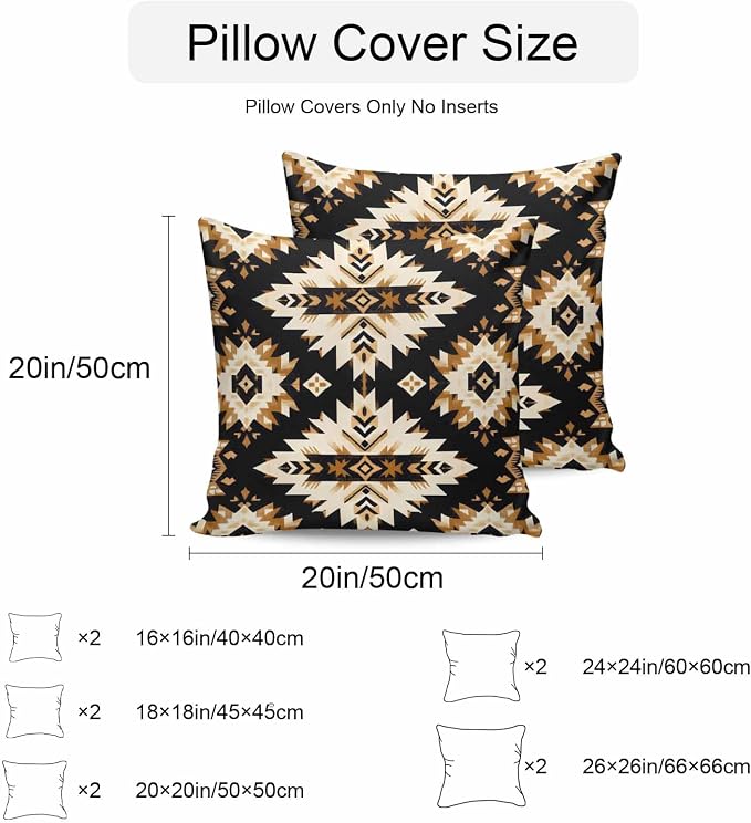 Southwestern Aztec Outdoor Pillow Covers 18x18 Inch Throw Pillow Covers Set of 2 Waterproof Decorative Pillow Cases Retro National Style Brown Abstract Cushion Covers for Patio Furniture Garden Couch