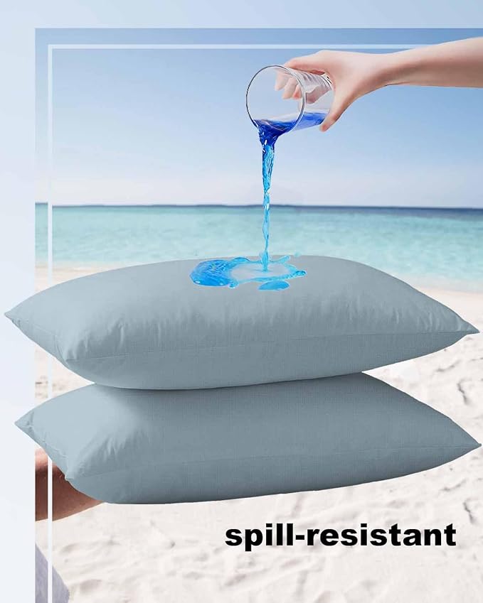 Outdoor Waterproof Throw Pillow Covers Set of 2 Winter Sky Blue Lumbar Pillowcases 20x12 Inches Solid Color Patio Decorative Pillows Cushion Case Patio Pillows for Couch Bed Chair Garden