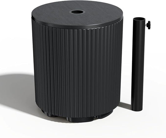 Outdoor Umbrella Stand, Free-Standing Umbrella Side Tables, Patio Umbrella Water Fill Base, Fluted Outdoor Side Table Umbrella Stand, Black