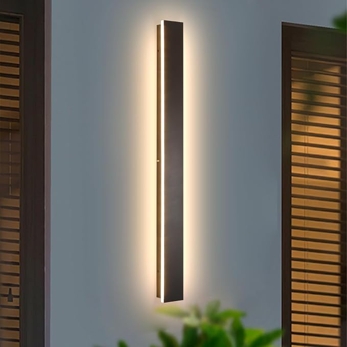 AioTio Outdoor Wall Lights Exterior,31.5inch Black Outdoor Light Fixtures Wall Mount,3000k Waterproof Modern Porch Lights Wall Sconce,Long LED Linear Outside Lighting for Garage,Courtyard
