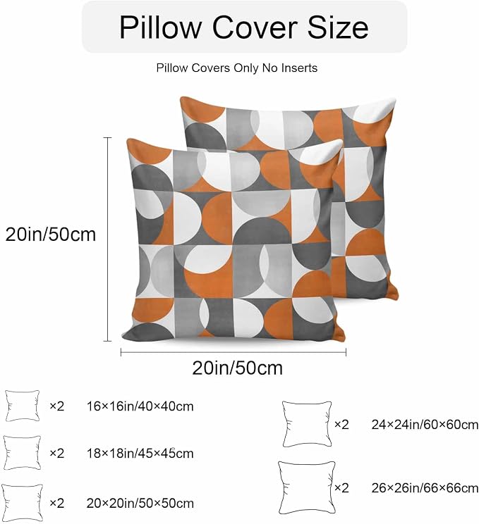 Vandarllin Outdoor Throw Pillows Covers 26x26 inch Set of 2 Waterproof Mid Century Geometric Decorative Zippered Cushion Covers for Patio Furniture, Abstract Modern Orange Lumbar Pillowcases