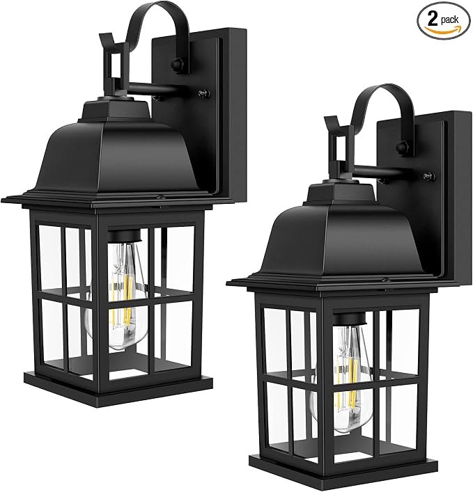 2-Pack Outdoor Light Fixtures, 100% Aluminium Waterproof Exterior Wall Lantern, Anti-Rust Outside Black Wall Sconce Porch Lights for House Garage, Doorway, Bulbs Not Included