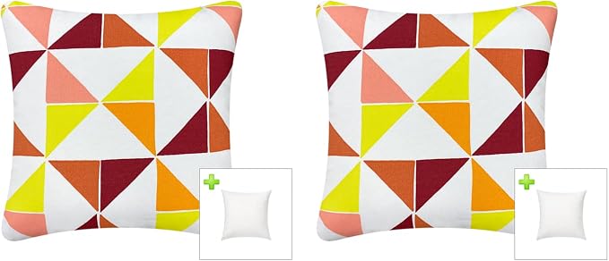 Pack of 2 Outdoor Waterproof Decorative Throw Pillows with Inserts for Patio Furniture, 18x18 Inch Square Fade Resistant Patio Garden Cushions for Couch Bed Sofa, Triangular Multi