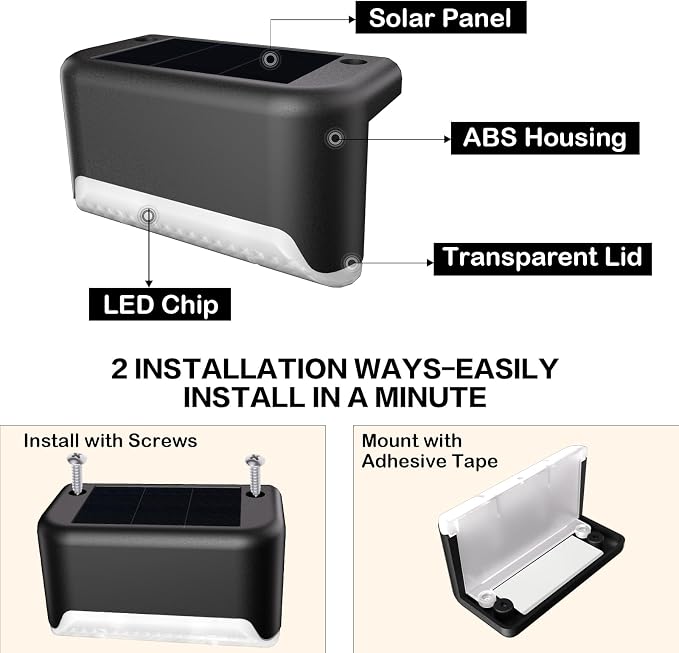 BKBB PPBB Solar Deck Lights Outdoor, 16 Pcs Solar Step Lights, Waterproof LED Solar Lights for Outdoor Stairs, Step, Fence, Yard, Patio, Railing, Garden and Pathway