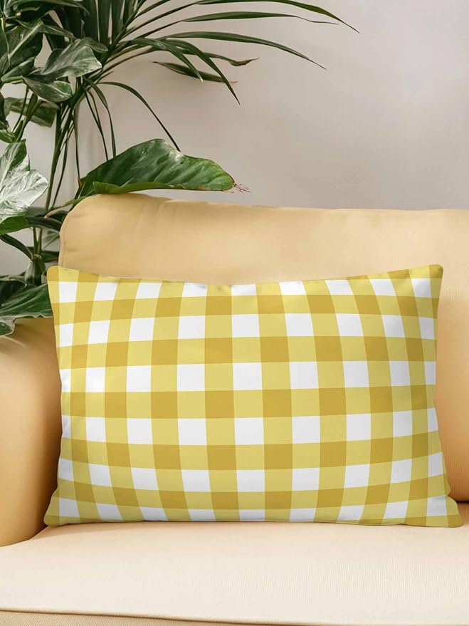 Waterproof Outdoor Pillow 1 Pack Yellow Buffalo Plaid Decorative Throw Pillows Cover & Insert 20x12 Inch Lumbar Pillowcase Check Lines Pillows for Couch Sofa Bed Patio Furniture Indoor Outdoor