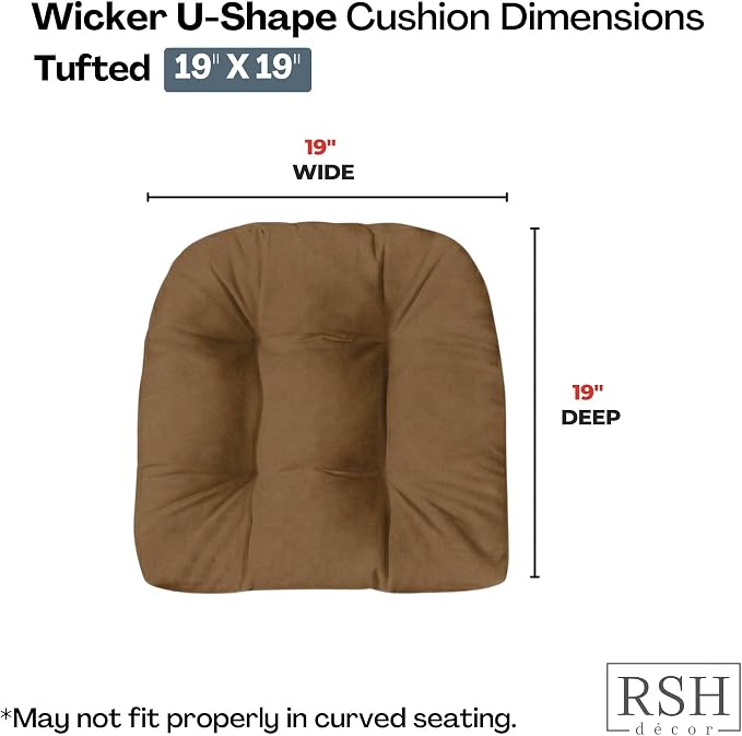 RSH DECOR: Outdura Tufted Wicker U-Shape Cushions Set of 2 | 19” x 19” | Outdoor Seat Cushions for Patio Furniture| Crafted with Performance Fabric | Made in USA (Canvas Sepia)