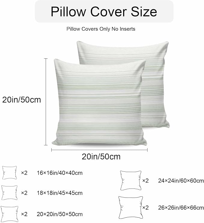 Sage Green Stripe Waterproof Outdoor Pillow Covers Set of 2 Home Decor, Abstract Art Modern Vertical Striped Pillowcase Patio Pillow Covers for Couch Bench Furniture Garden 26x26in