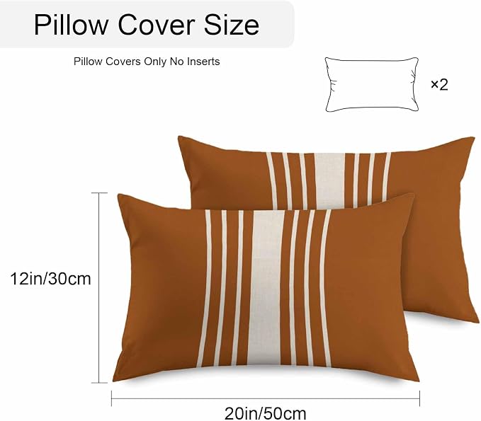 Burnt Orange Beige Striped Outdoor Pillow Covers 20x12 Inch Lumbar Pillow Covers Set of 2 Waterproof Decorative Throw Pillow Cases Modern Farmhouse Retro Lines Cushion Covers for Patio Furniture