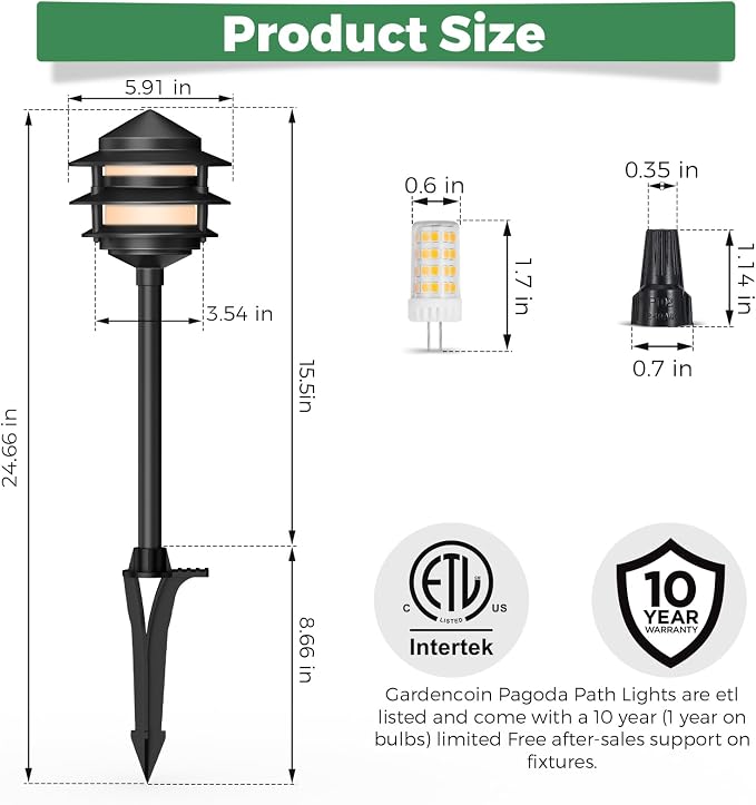 Pagoda Low Voltage Landscape Pathway Lights, 12V Outdoor LED Path Lights Wired, Aluminum Walkway Lighting with 4W 2700K Replaceable G4 Bulb, Classic 3-Tier Lantern, 6 Pack