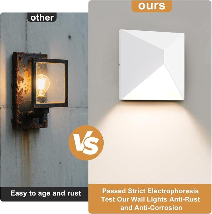 QQCherry Outdoor Light Fixture Wall Mount with 3 Lighting Modes, White LED Exterior Lighting fixtures for Outside, Modern Front Porch Lights, Waterproof Black Wall Sconce for House,