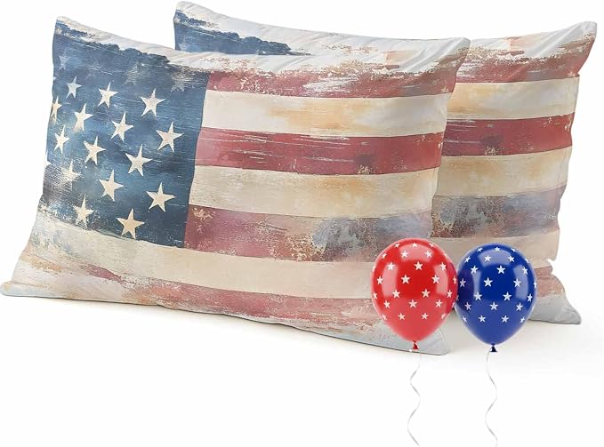 Retro American Flag Outdoor Pillow Covers 20"x12" Set of 2, Independence Day Waterproof Throw Pillow Covers for Patio Furniture, Decorative Cushion Covers for Porch