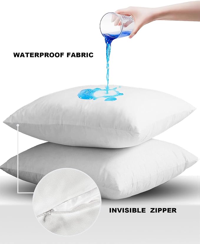 Outdoor Waterproof Pillow Covers for Patio Furniture Pure White Decorative Throw Pillow Cover Solid Color Pillowcases Set of 2 Cushion Case for Sofa Couch Chair Home Decor 20x20 inch x 2pcs