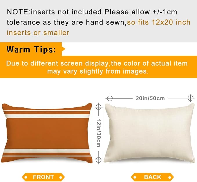 Outdoor Pillows Covers 12x20 Waterproof,Orange and Beige Set of 4(No Insert | for Covered Patio Furniture,No Insert Just Covers,Fit 12x20 inch Inserts or Smaller,Durable Polyester,Boho Lumbar