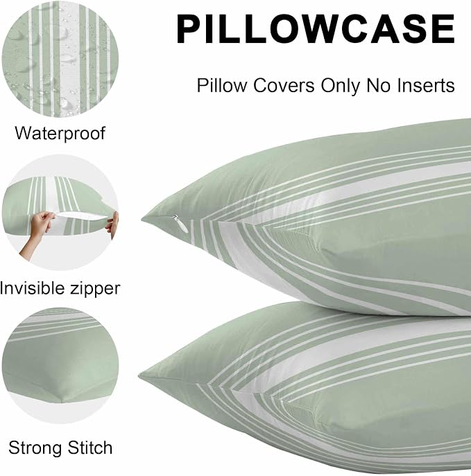 Sage Green White Stripe Outdoor Pillow Covers 24x24 Inch Throw Pillow Covers Set of 2 Waterproof Decorative Pillow Cases Modern Rustic Vertical Striped Cushion Covers for Patio Furniture Garden Couch