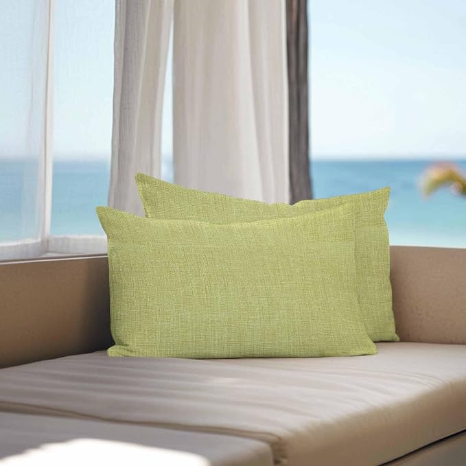 Vandarllin Outdoor Throw Pillows Covers 20x12 inch Set of 2 Waterproof Fruit Green Linen Decorative Zippered Cushion Covers for Patio Furniture, Farmhouse Pure Color Lumbar Pillowcases