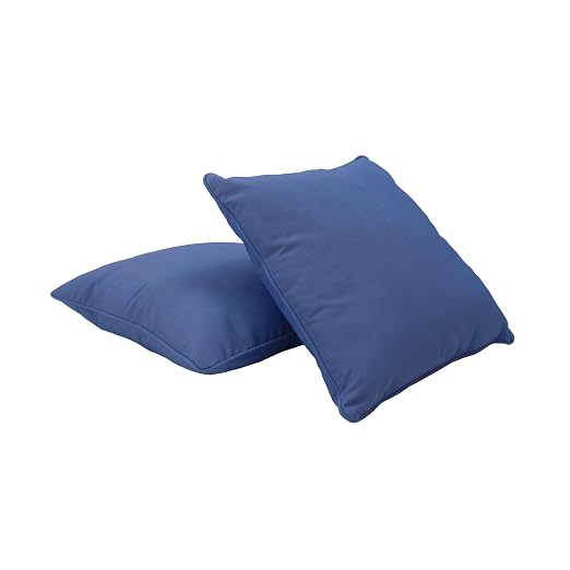 Factory Direct Partners Presidio 15" x 15" Square Decorative Throw Pillow Set with Piping for Indoor/Outdoor Furniture UV, Fade, Weather-Resistant Olefin Fabric (2-Pack) - Denim Blue, 13809-122