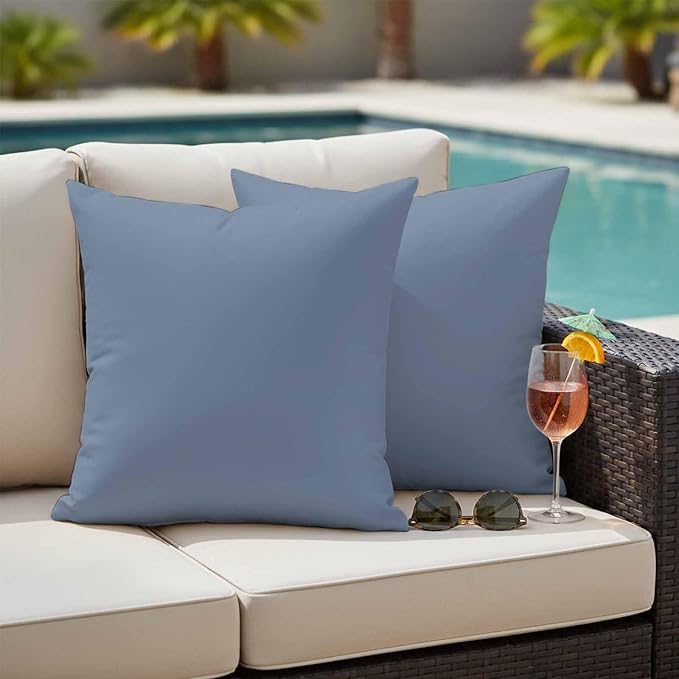Outdoor Pillow Covers 24 x 24 Inches, Blue Pure Color Waterproof Throw Pillow Cover Set of 2, Aesthetics Contemporary Luxury Decorative Square Cushion Covers for Patio/Couch/Garden