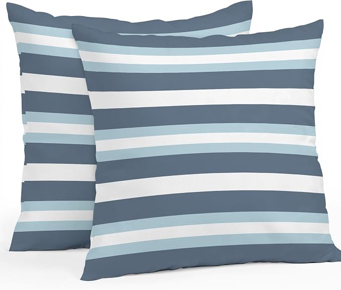 Blue Striped Outdoor Pillow Covers Waterproof, All Weather Cushion Case Set of 2, Modern Gradient Abstract Lines Aesthetic Decorative Pillowcases for Sofa Couch Bed Decor Patio Furniture 16"x16"