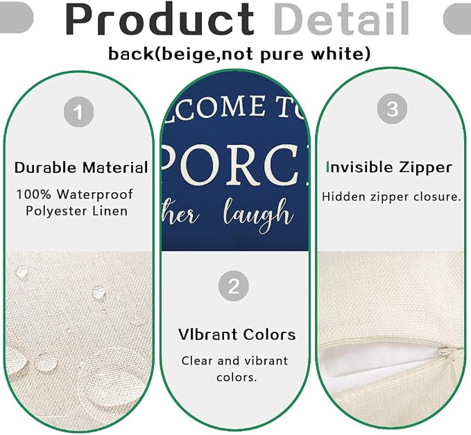 RABUSOFA Welcome to Our Porch Decor Outdoor Pillow Covers Waterproof,12x20 Set of 2 Blue and Cream Stay Awhile Relax Lumbar Cushion Case Decorations for Patio Couch (Blue)