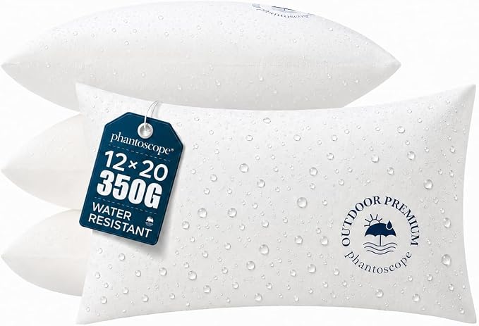 Phantoscope 12x20 Outdoor Pillow Inserts, Waterproof Lumbar Pillows 4-Pack | Water Resistant Outdoor Throw Pillow Inserts, Hypoallergenic Decorative Pillow Stuffers for Patio, Porch, Garden, Logo Design