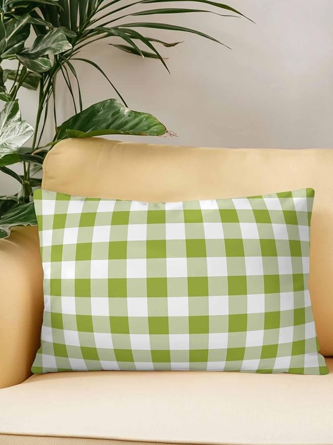 Waterproof Outdoor Pillow 1 Pack Avocado Green Buffalo Plaid Decorative Throw Pillows Cover & Insert 20x12 Inch Lumbar Pillowcase Check Lines Pillows for Couch Sofa Bed Patio Furniture Indoor Outdoor