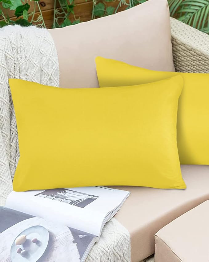 Outdoor Waterproof Pillow Covers for Patio Furniture Bright Yellow Decorative Throw Pillow Cover Solid Color Pillowcases Set of 2 Cushion Case for Sofa Couch Chair Home Decor 20x12 inch x 2pcs