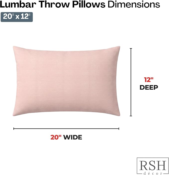 RSH DECOR: Outdura Lumbar Throw Pillows Set of 2 | 20" x 12" | Water and Fade-Resistant Performance Fabric | Outdoor Pillow Covers with Down-Alternative Inserts | Made in USA (Moonbeam Rose)