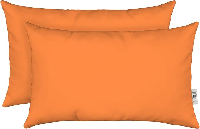RSH DECOR Sunbrella 26" x 16" Lumbar Throw Pillows Set of 2 | Water and Fade-Resistant Performance Fabric | Outdoor Pillow Covers with Down-Alternative Inserts | Made in USA (Canvas Tuscan Orange)